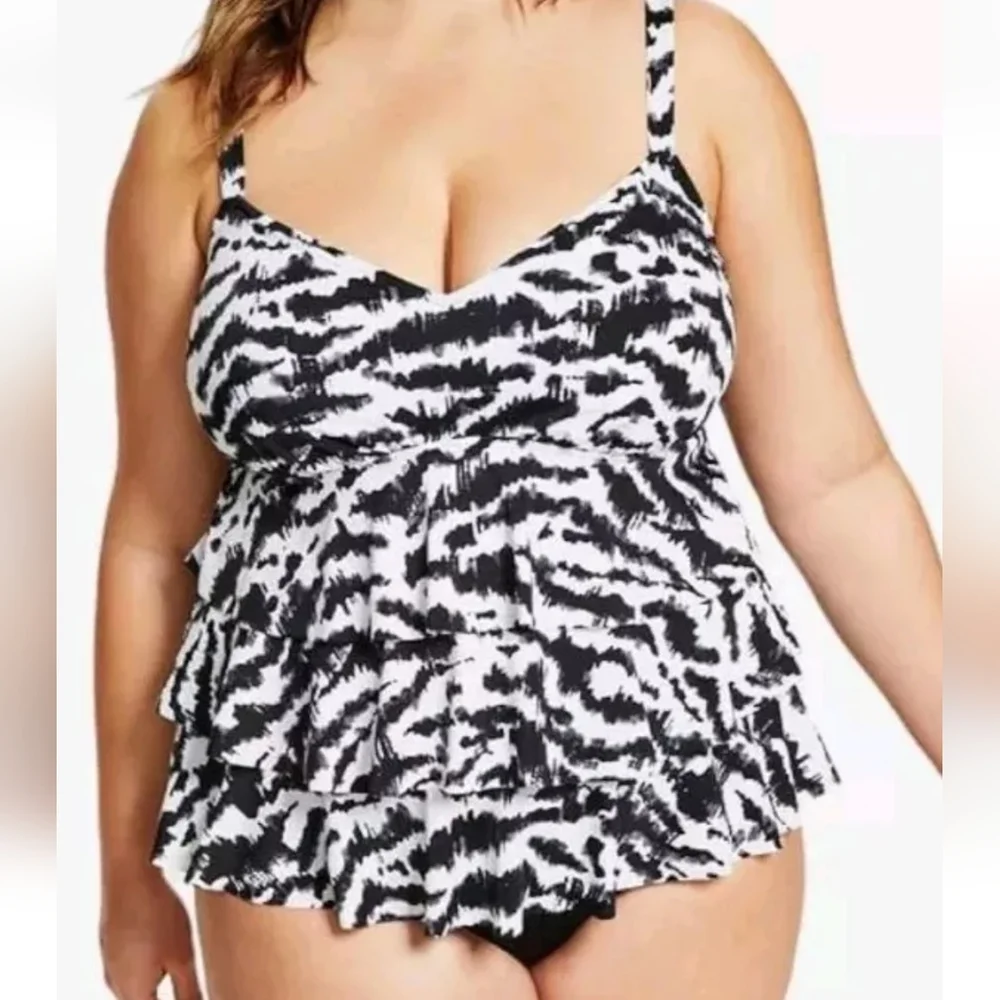 Swim Solutions Tummy Control V-neck One Pc Swimsuit Woman Plus 20 Black Wireless - Picture 10 of 10